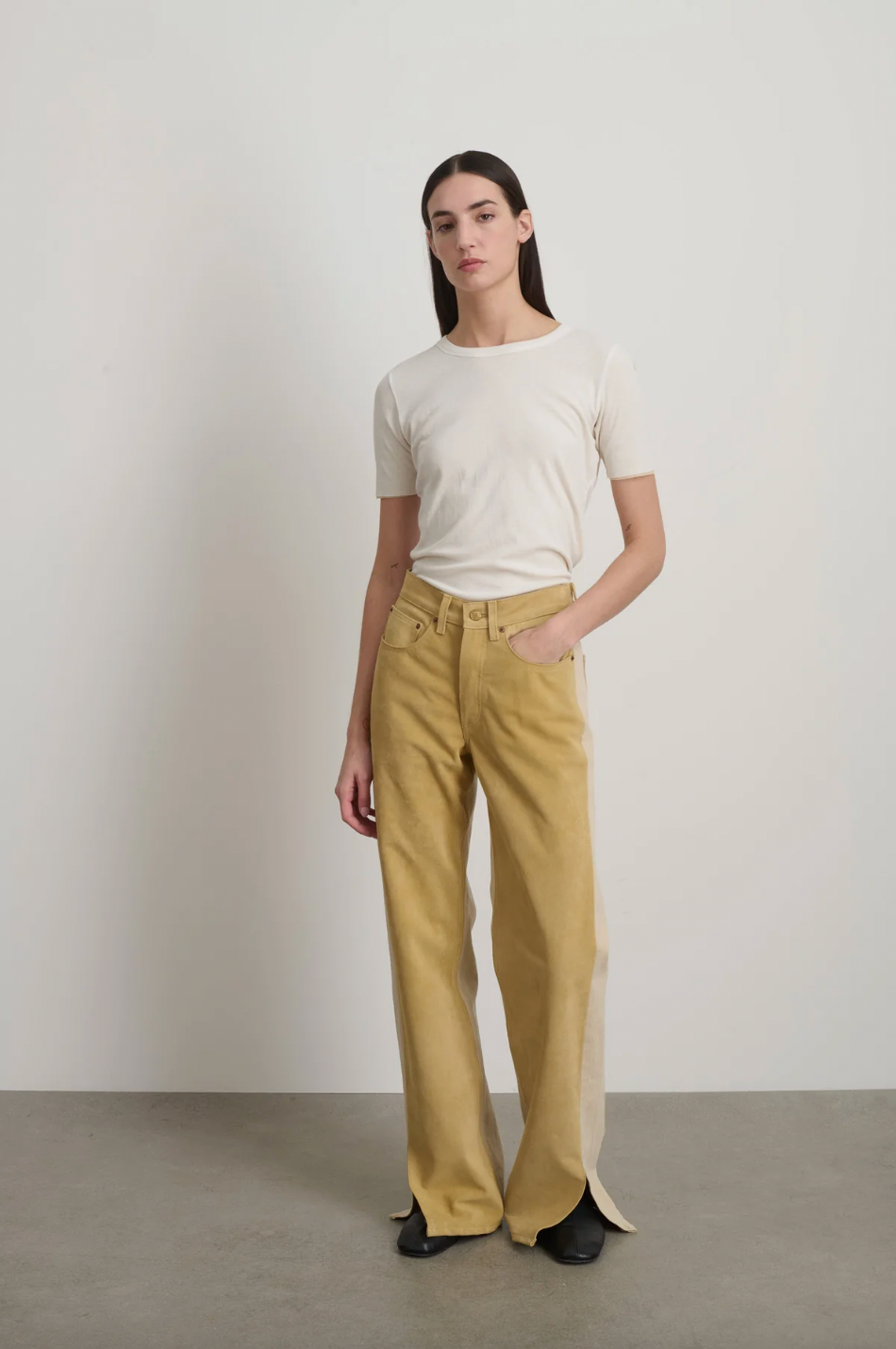 Charlot Split Hem Jean, Palomino Suede/Khaki