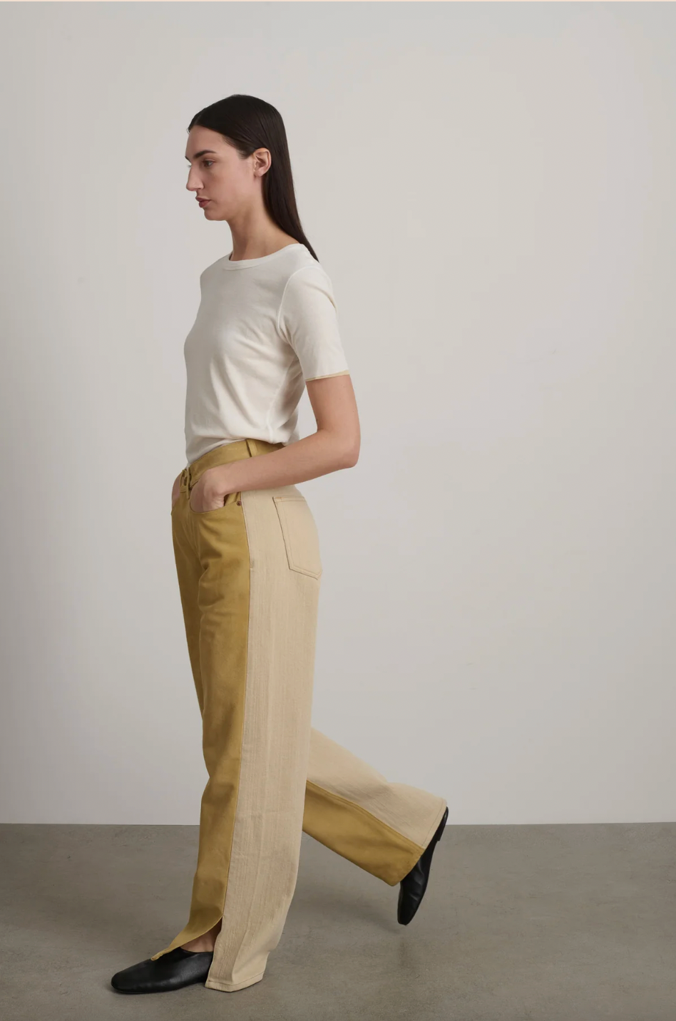 Charlot Split Hem Jean, Palomino Suede/Khaki