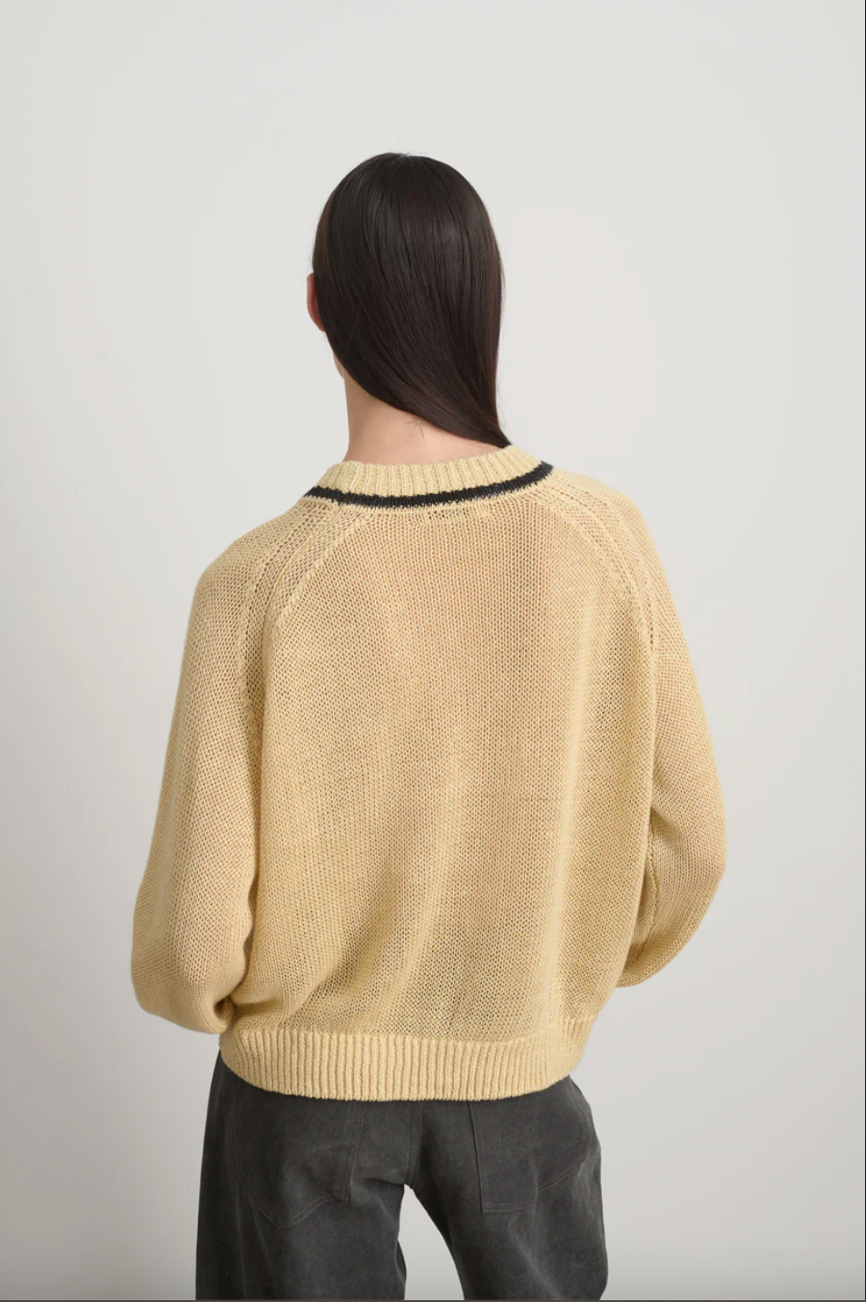 Lind Ringer Crewneck, Wheat/Black Linen