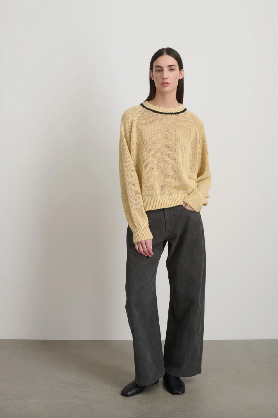 Lind Ringer Crewneck, Wheat/Black Linen