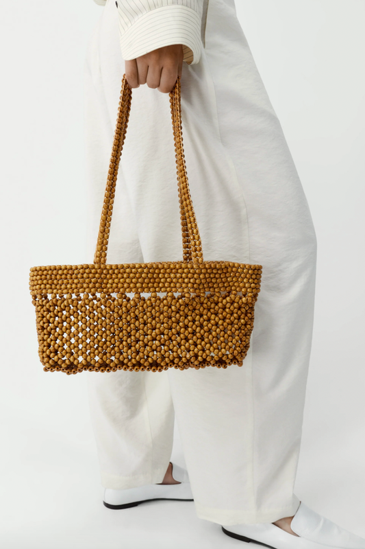 Wooden Beads Mini Bag, Ochre