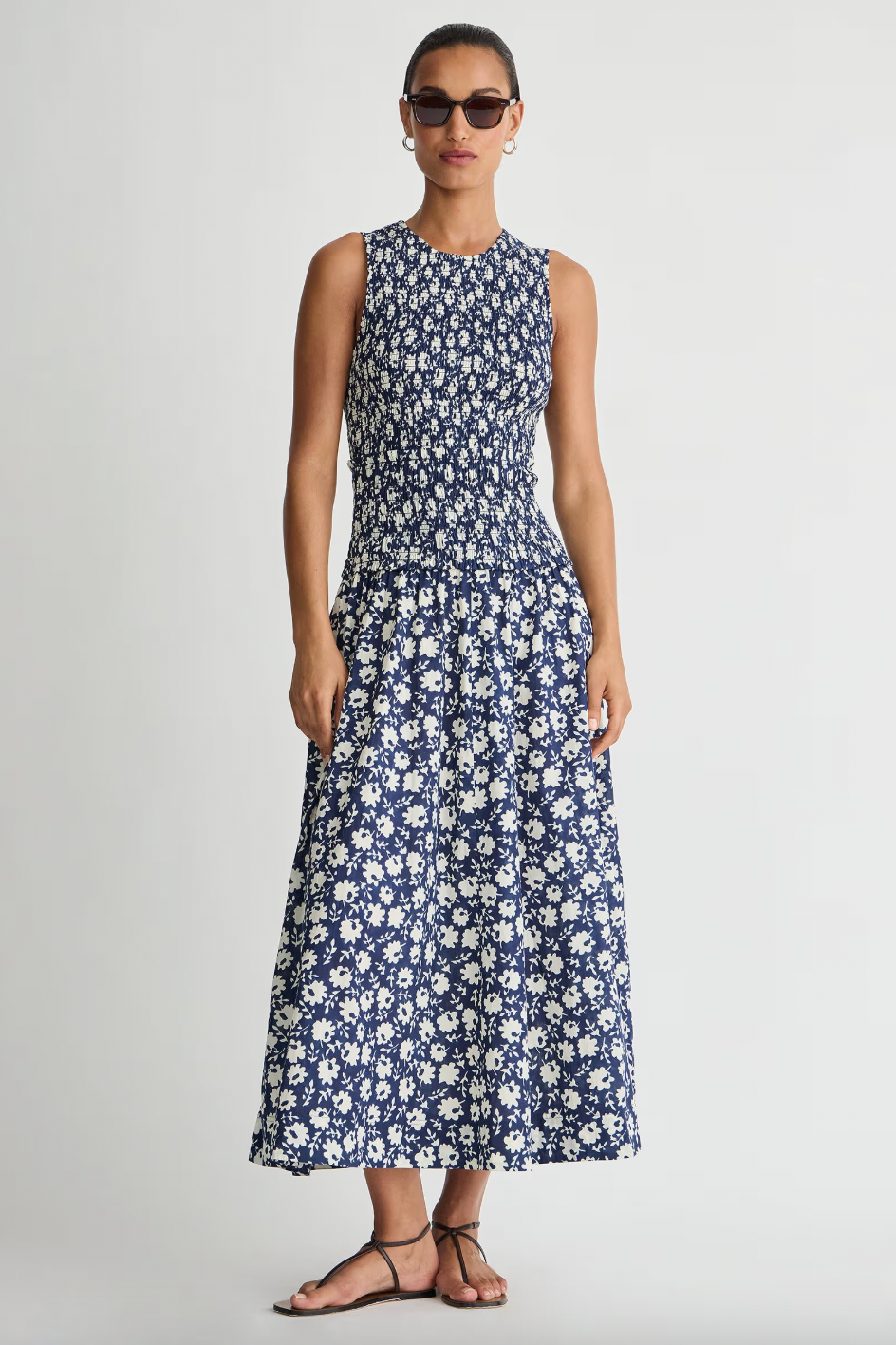 Siempre Tank Maxi, Navy Floral Stamp