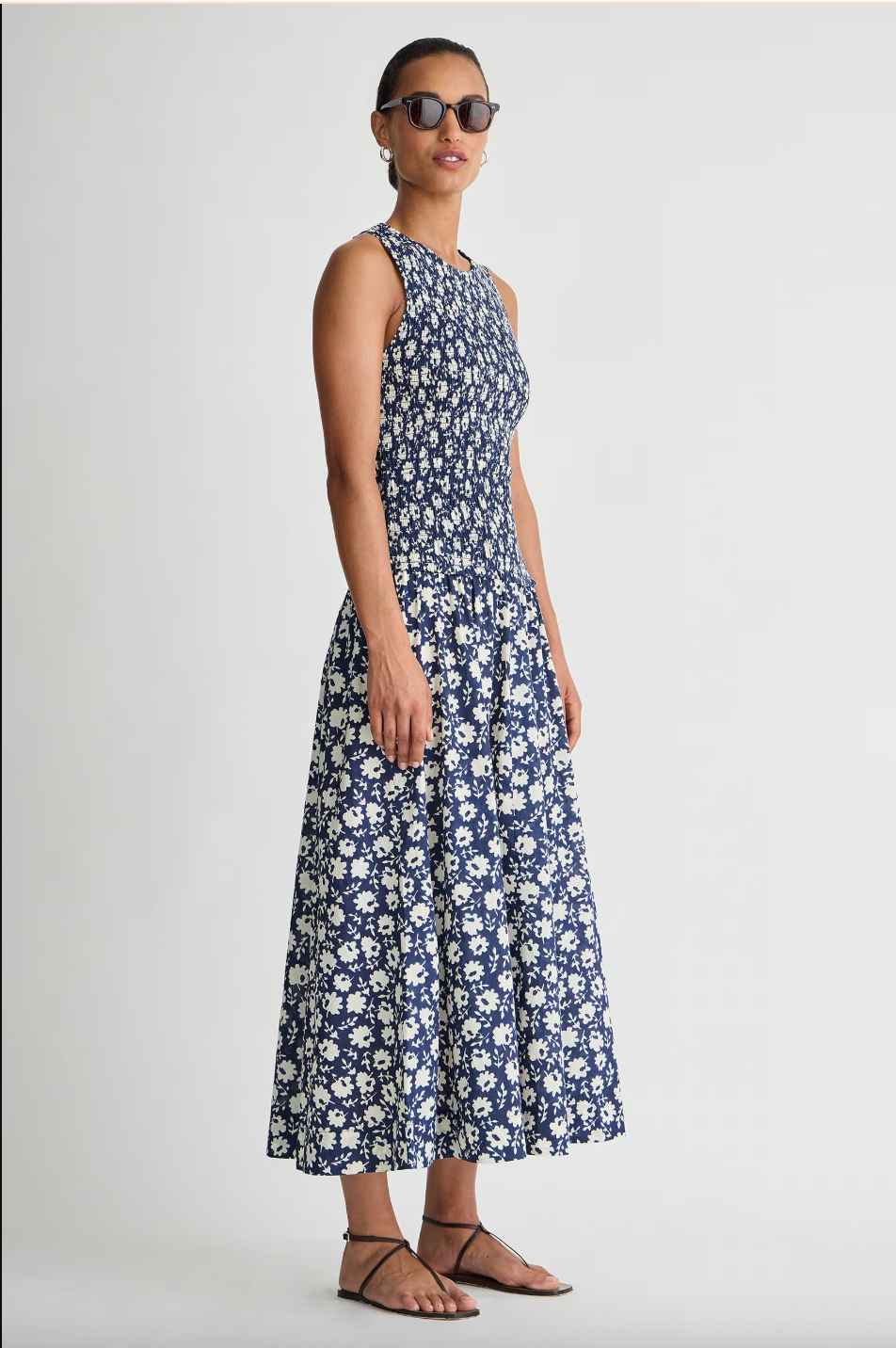 Siempre Tank Maxi, Navy Floral Stamp