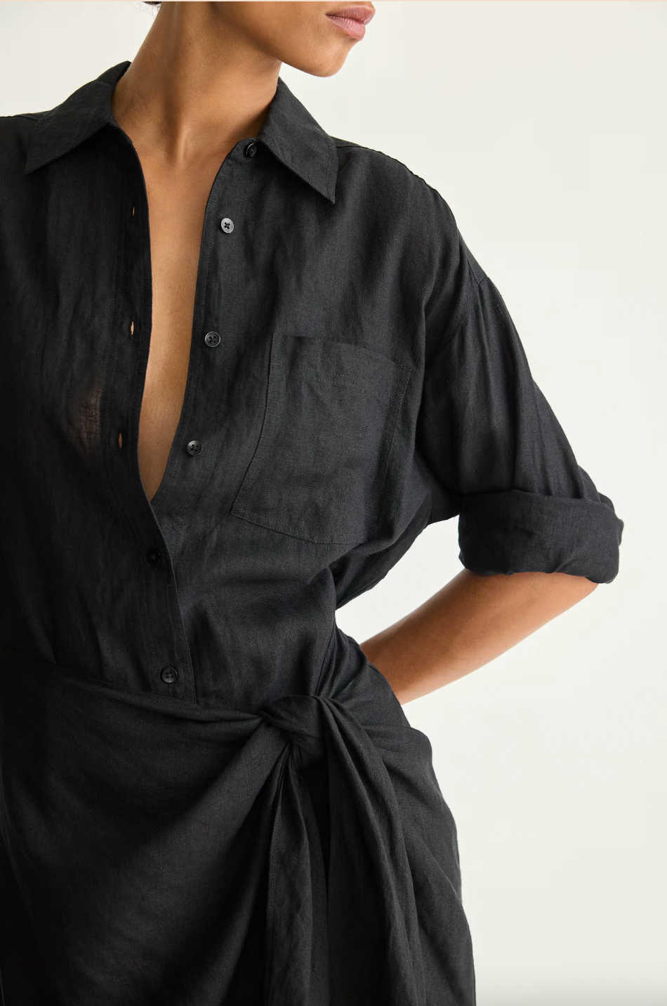 Alessandra Sarong Shirt Dress, Black