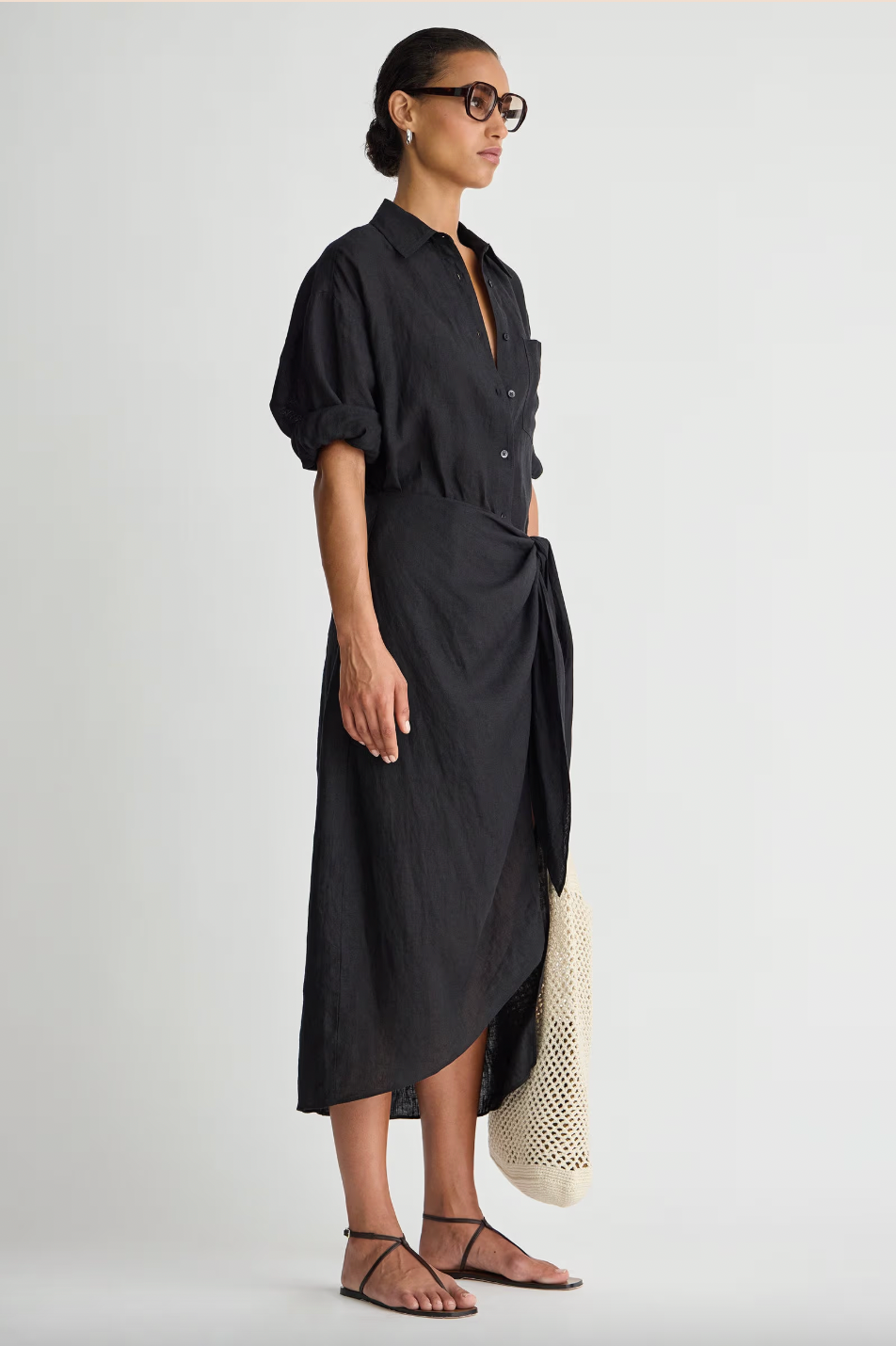 Alessandra Sarong Shirt Dress, Black