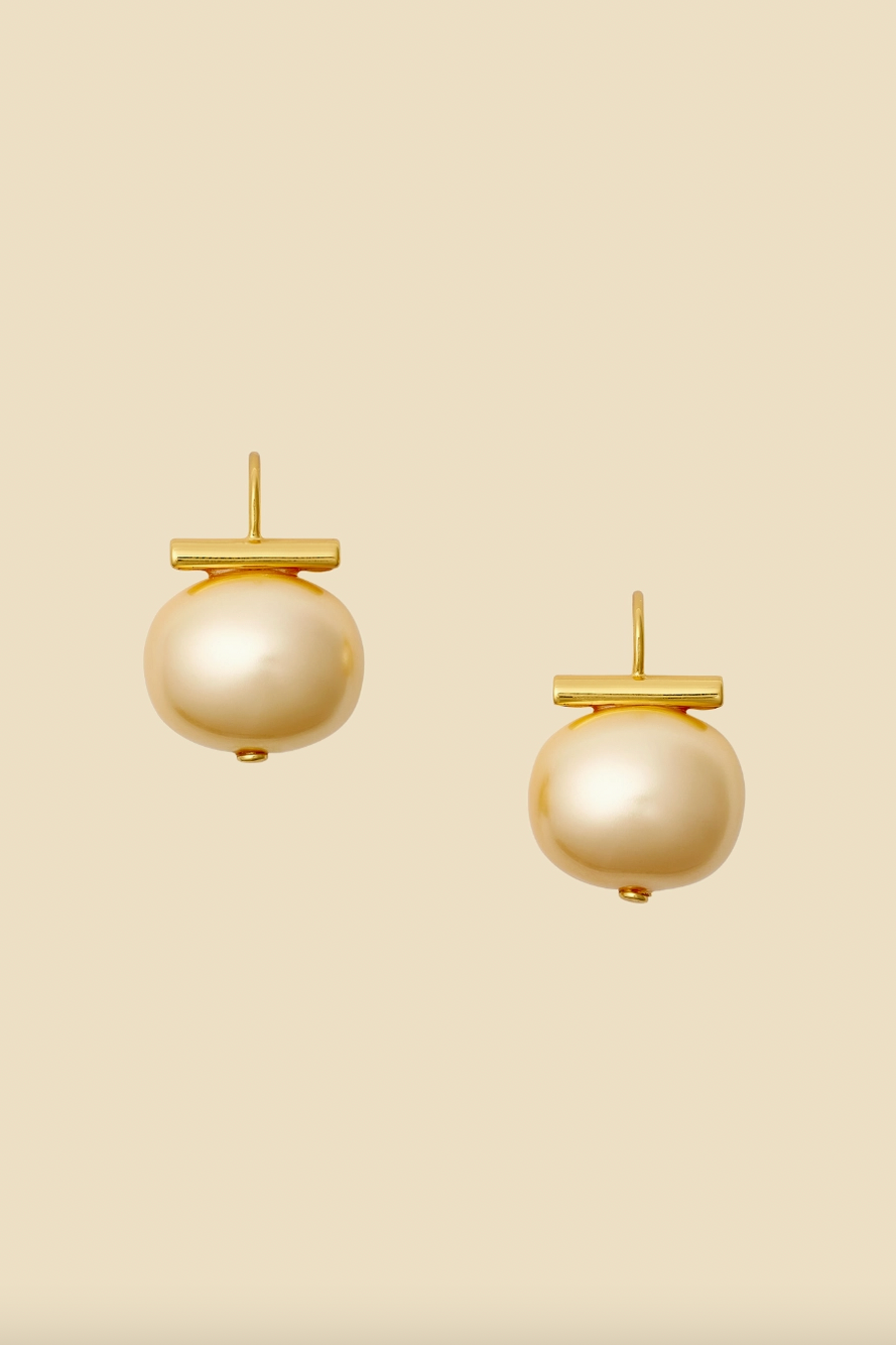 Buttery-Gold on Gold, Medium Pebble Pearl Earrings
