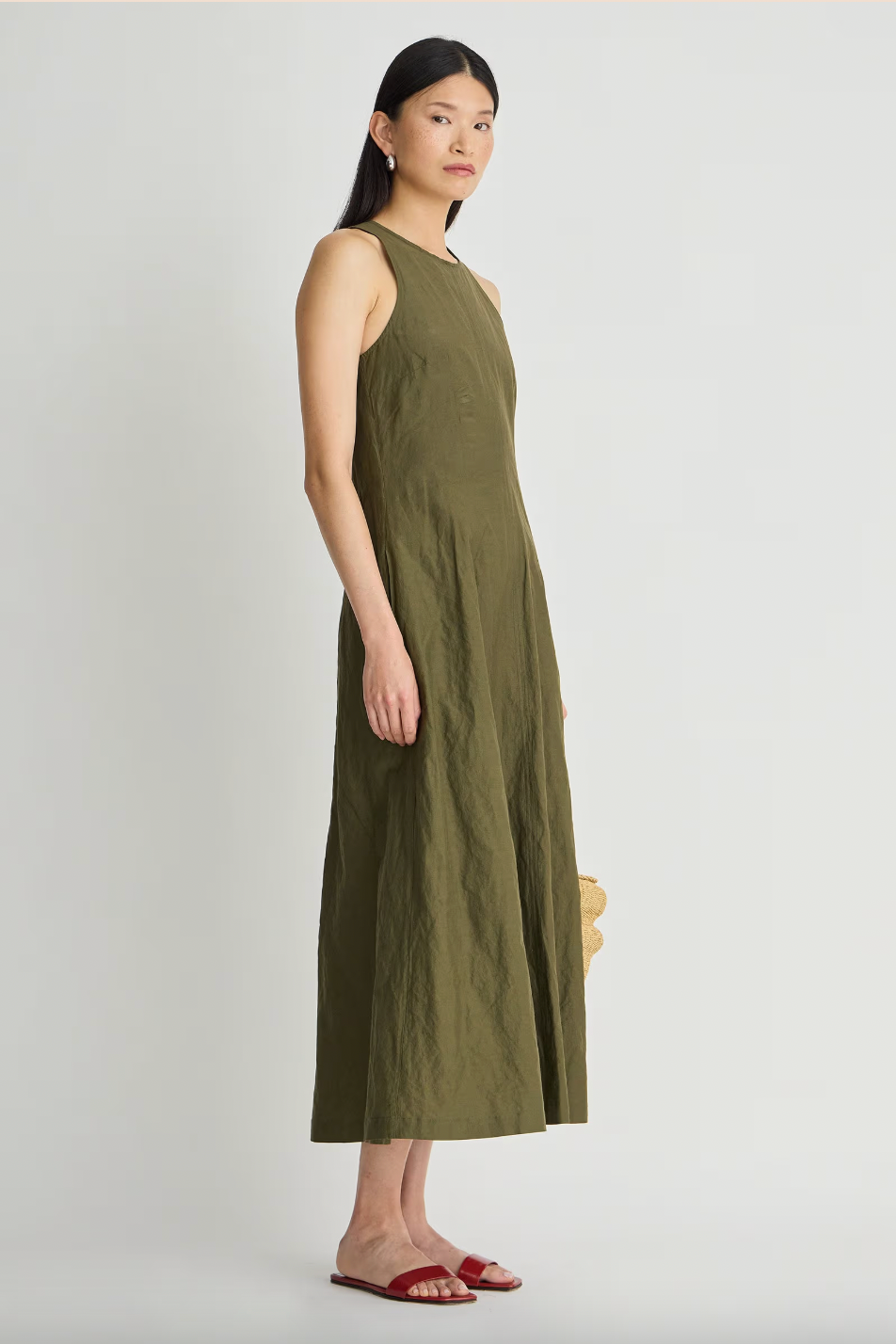 Sculpted Uma Sleeveless Maxi, Dark Olive