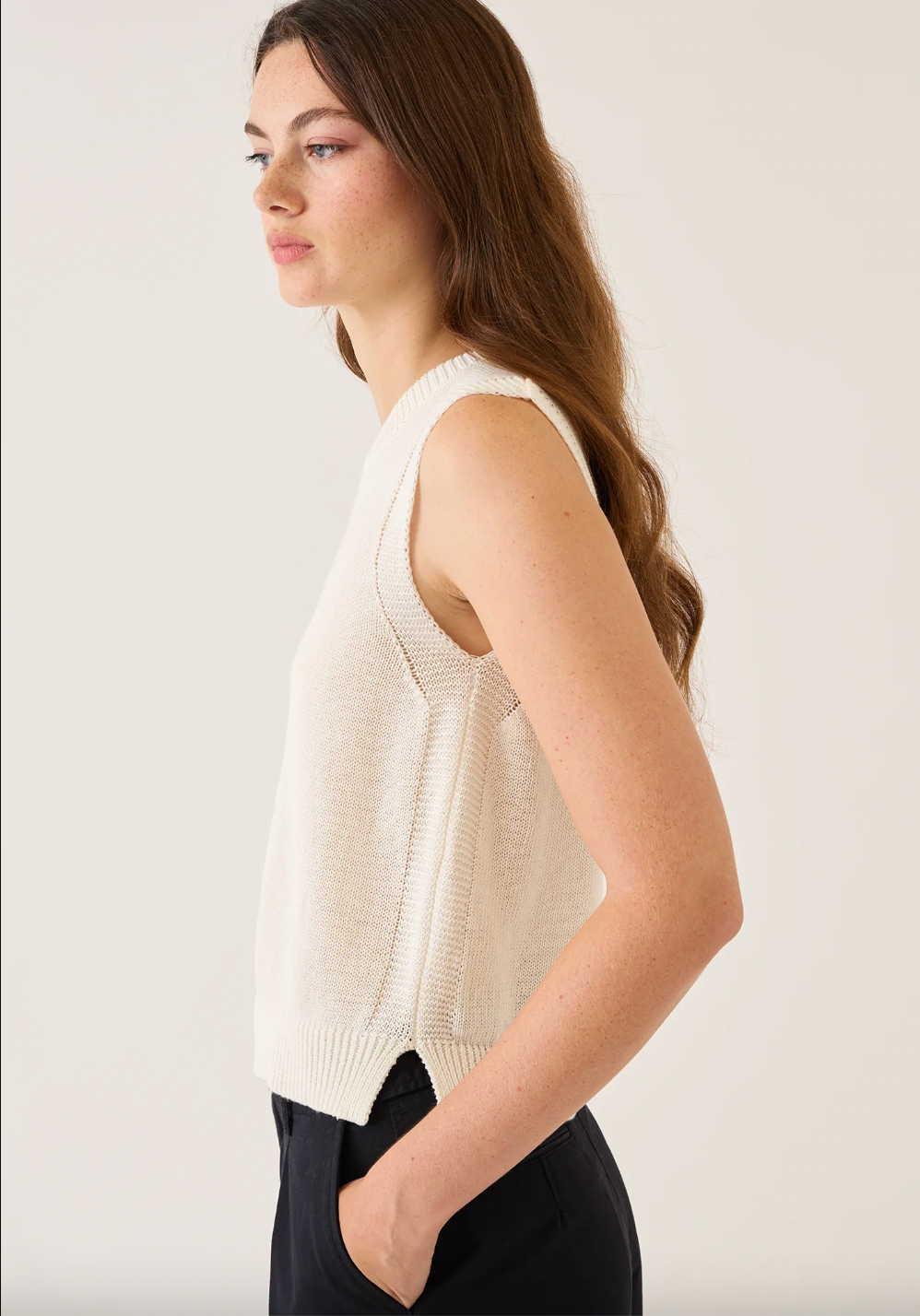 Olympia Cotton Linen Top, Off-White