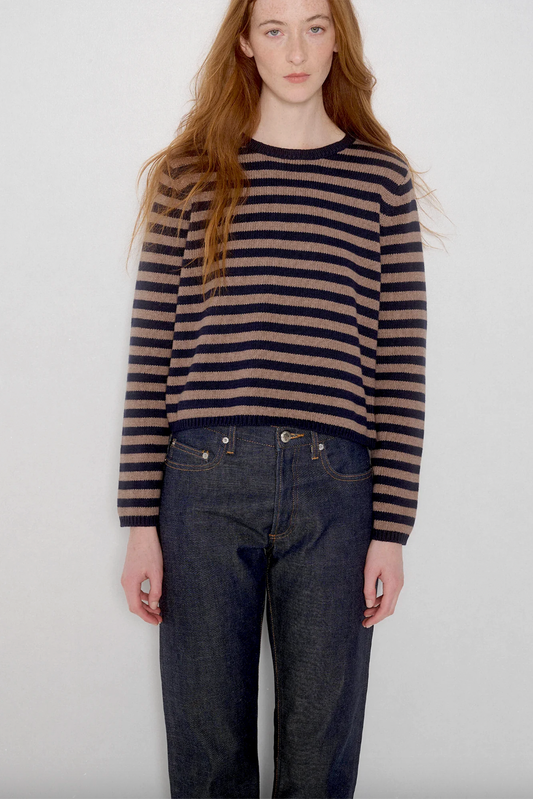 Melina Stripe Cotton Cashmere Sweater, Navy