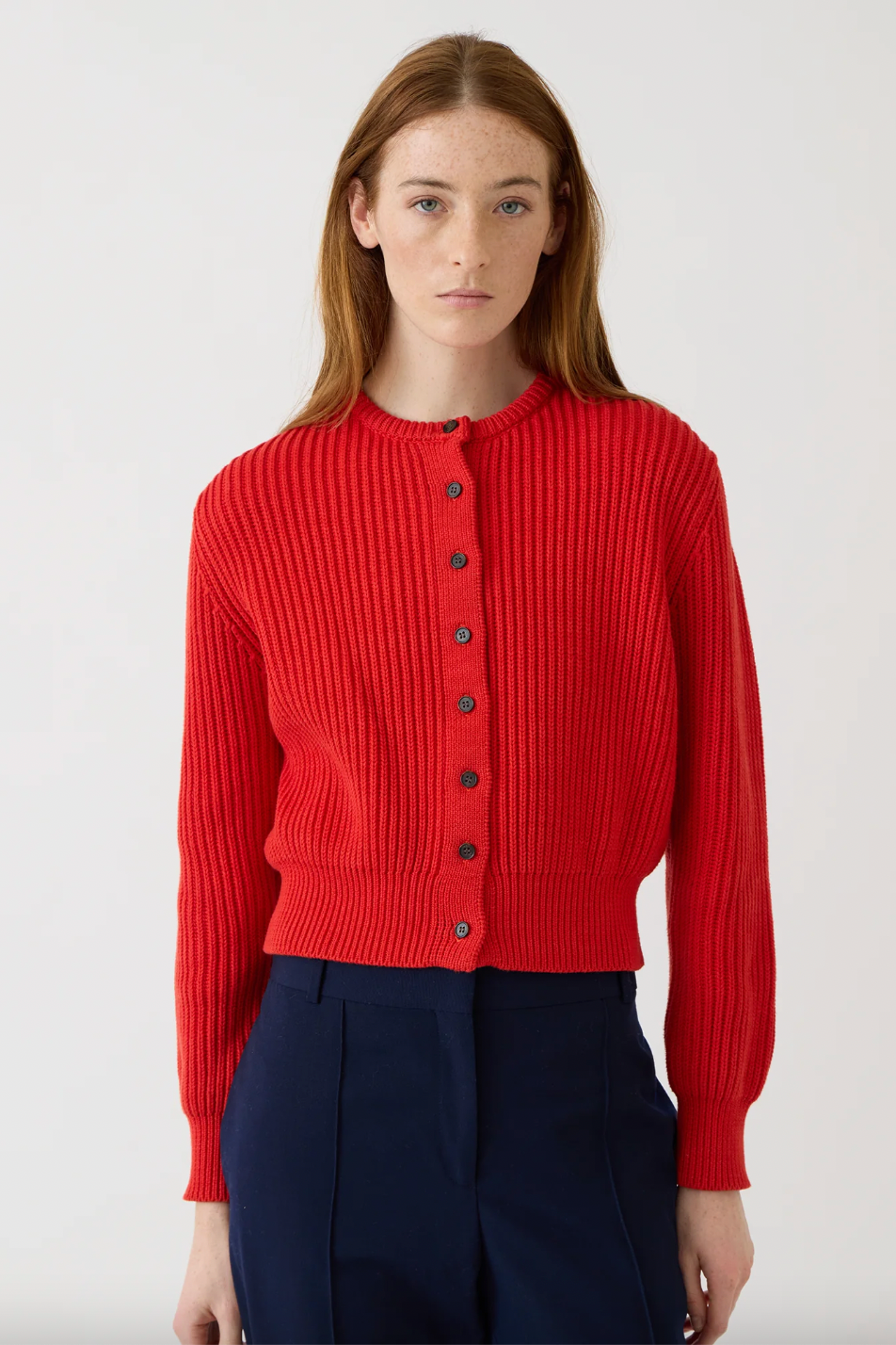 Riana Cotton Cardigan, Vermillion