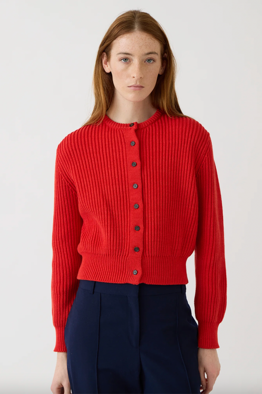 Riana Cotton Cardigan, Vermillion
