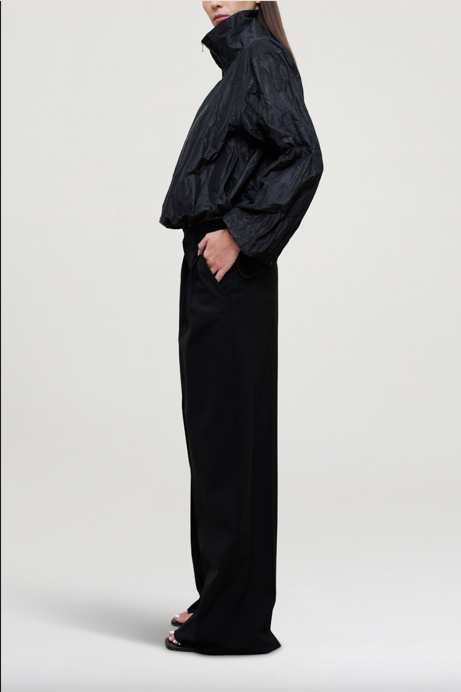 Sadie Windbreaker Steel Taffeta, Black
