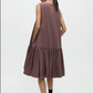 Checked Balloon Dress, Brown/Navy