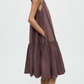 Checked Balloon Dress, Brown/Navy