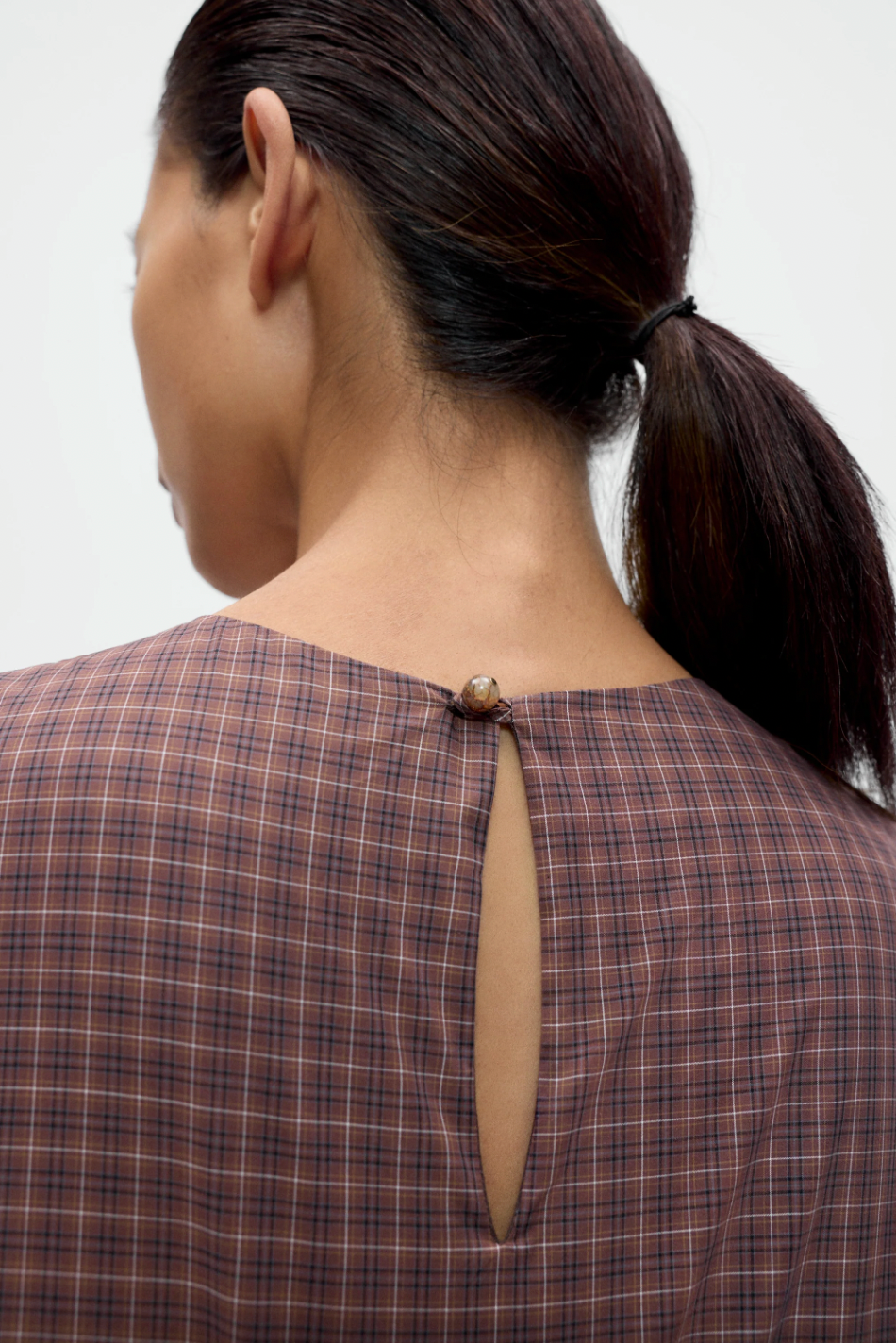 Checked Balloon Dress, Brown/Navy