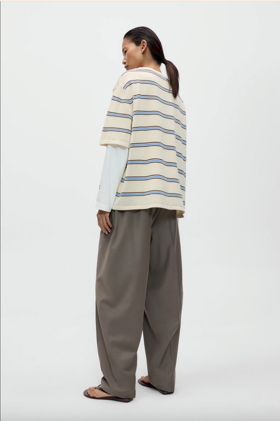 Organic Cotton Striped T-Shirt, Ecru/Baby Blue