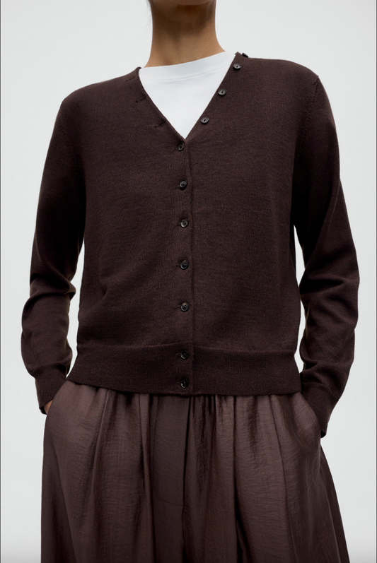 Merino Wool Button Cardigan, Brown