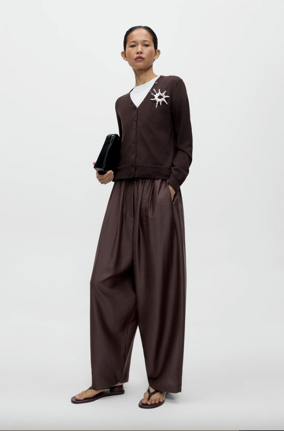 Merino Wool Button Cardigan, Brown
