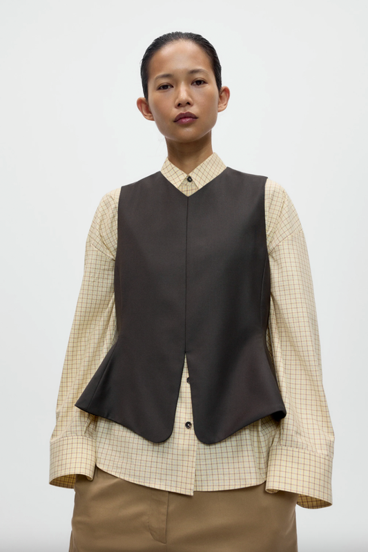 Tailored Peplum Vest, Dark Brown