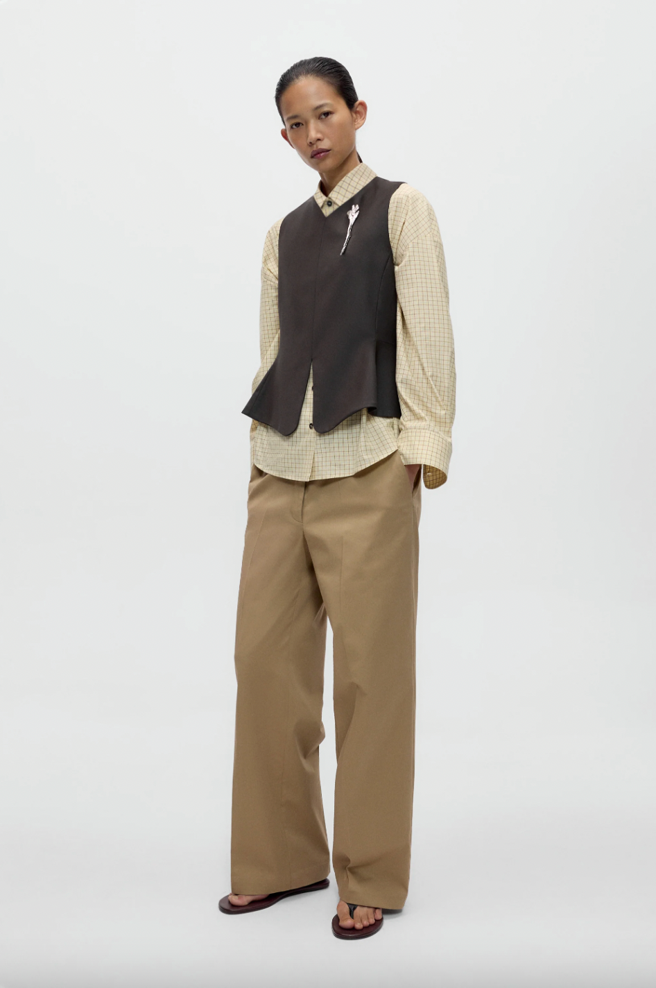 Tailored Peplum Vest, Dark Brown