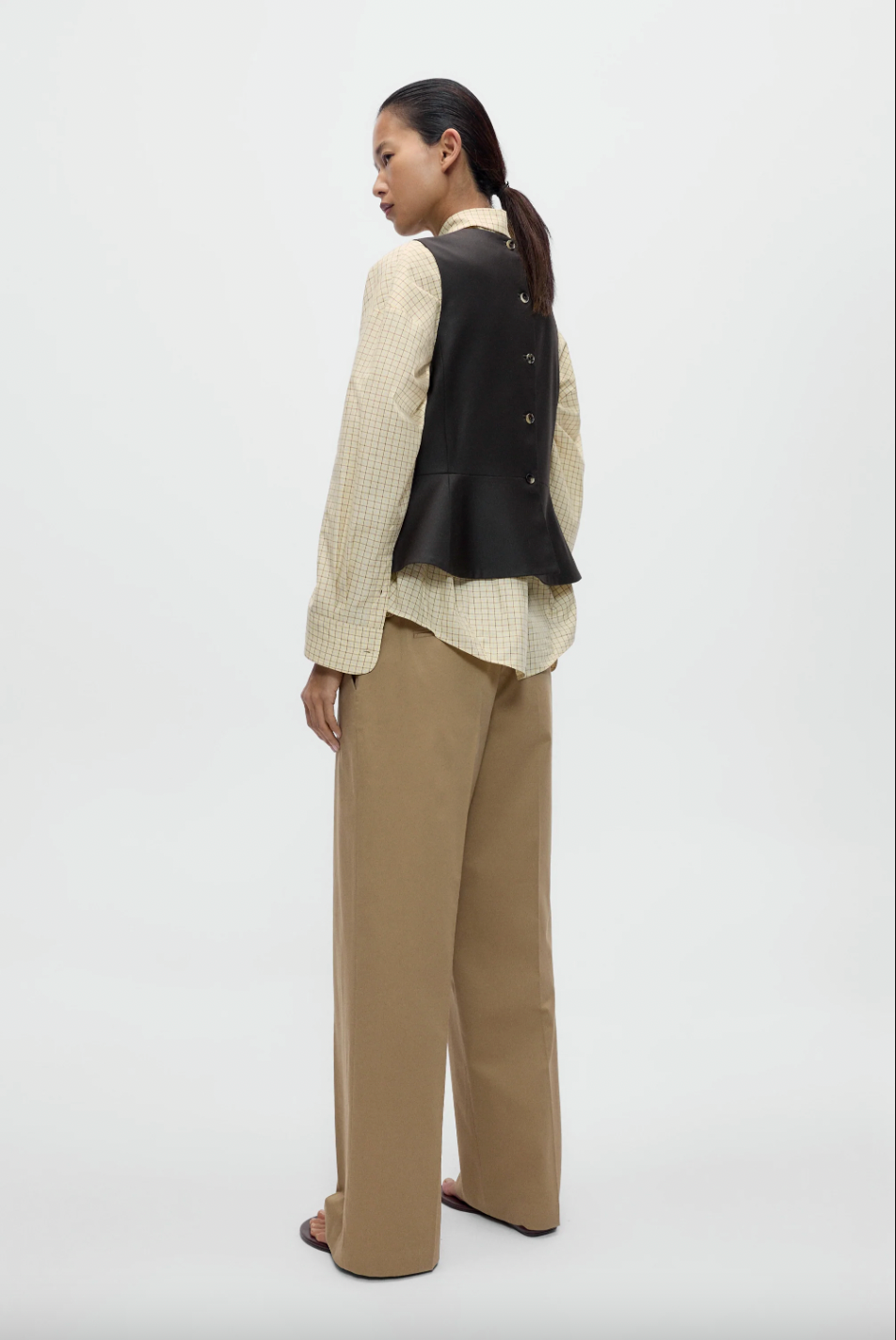 Tailored Peplum Vest, Dark Brown