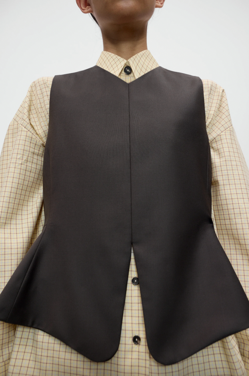 Tailored Peplum Vest, Dark Brown