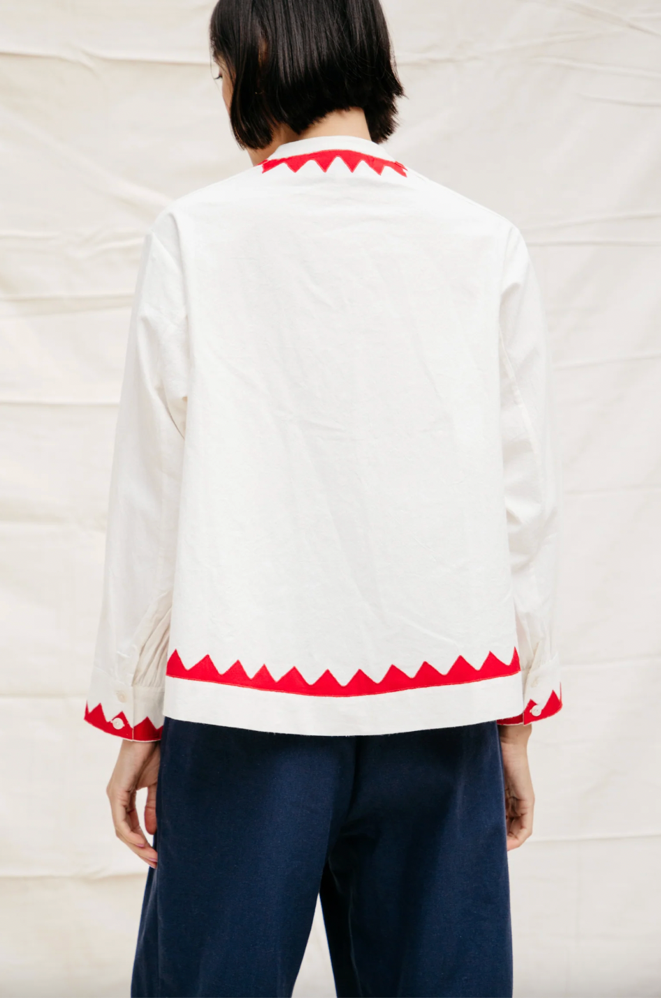 Nikki Chasin Alpha Buttondown Zig Zag Applique - Ivory/Poppy