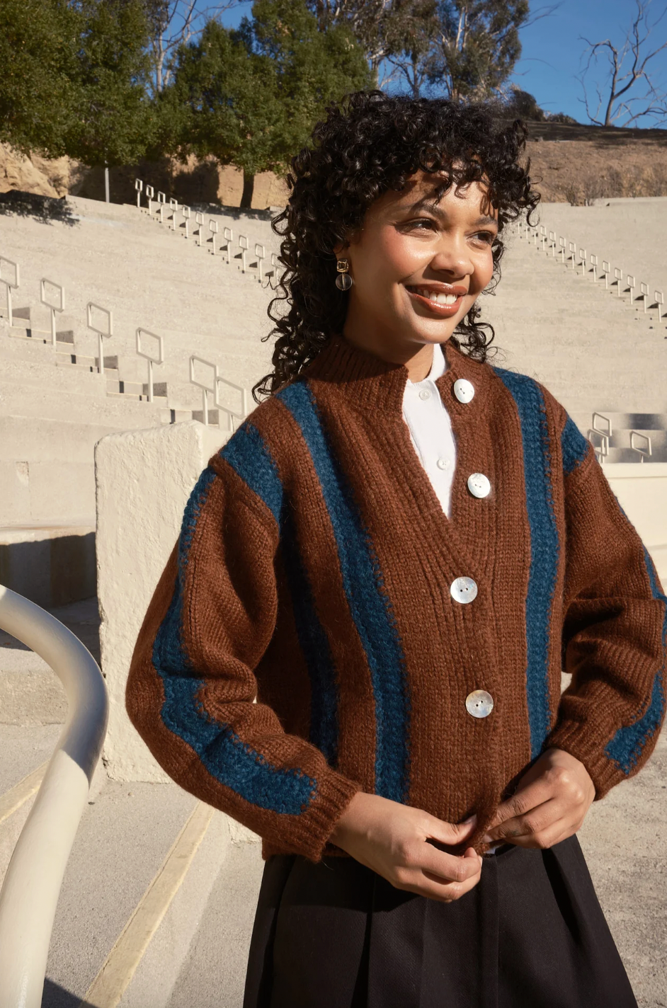 Nikki Chasin Sheba Striped Cardigan - Hickory/Ocean