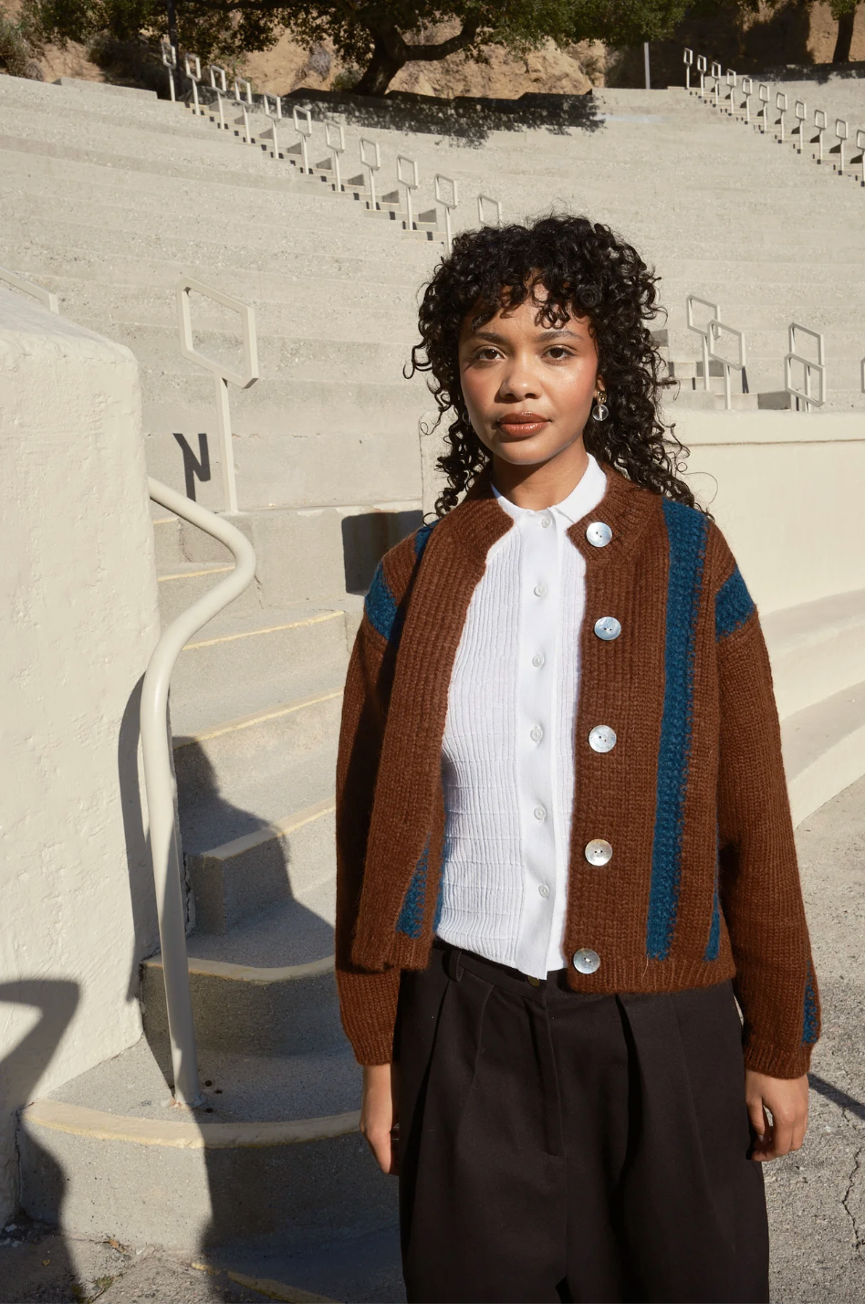 Nikki Chasin Sheba Striped Cardigan - Hickory/Ocean