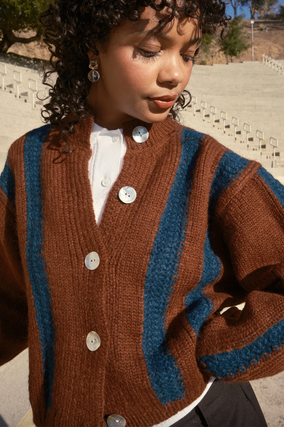 Nikki Chasin Sheba Striped Cardigan - Hickory/Ocean