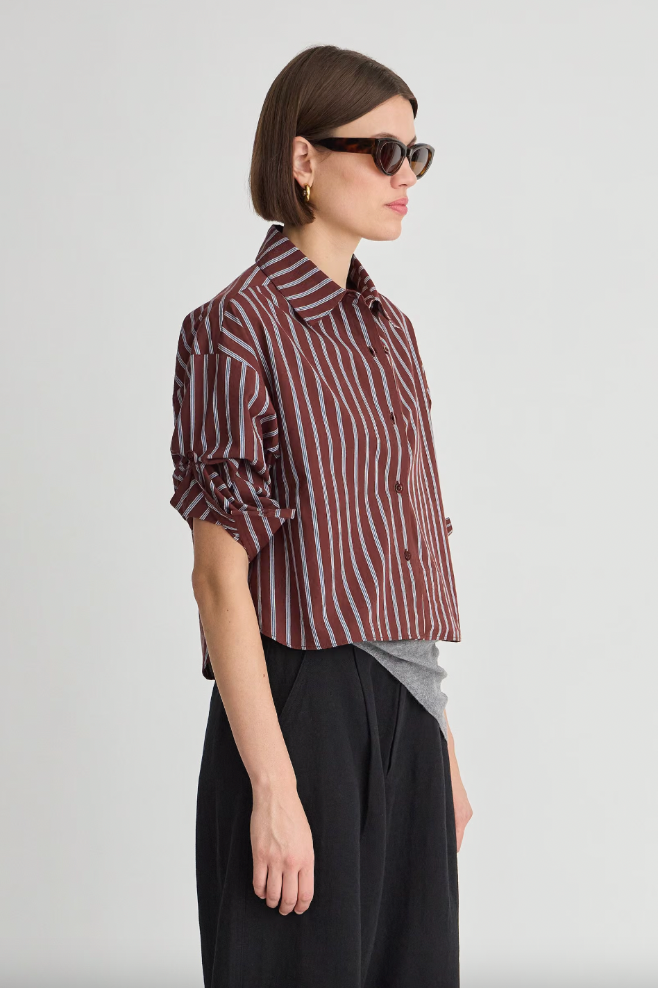 Cropped Isolde Button Down, Spice Stripe