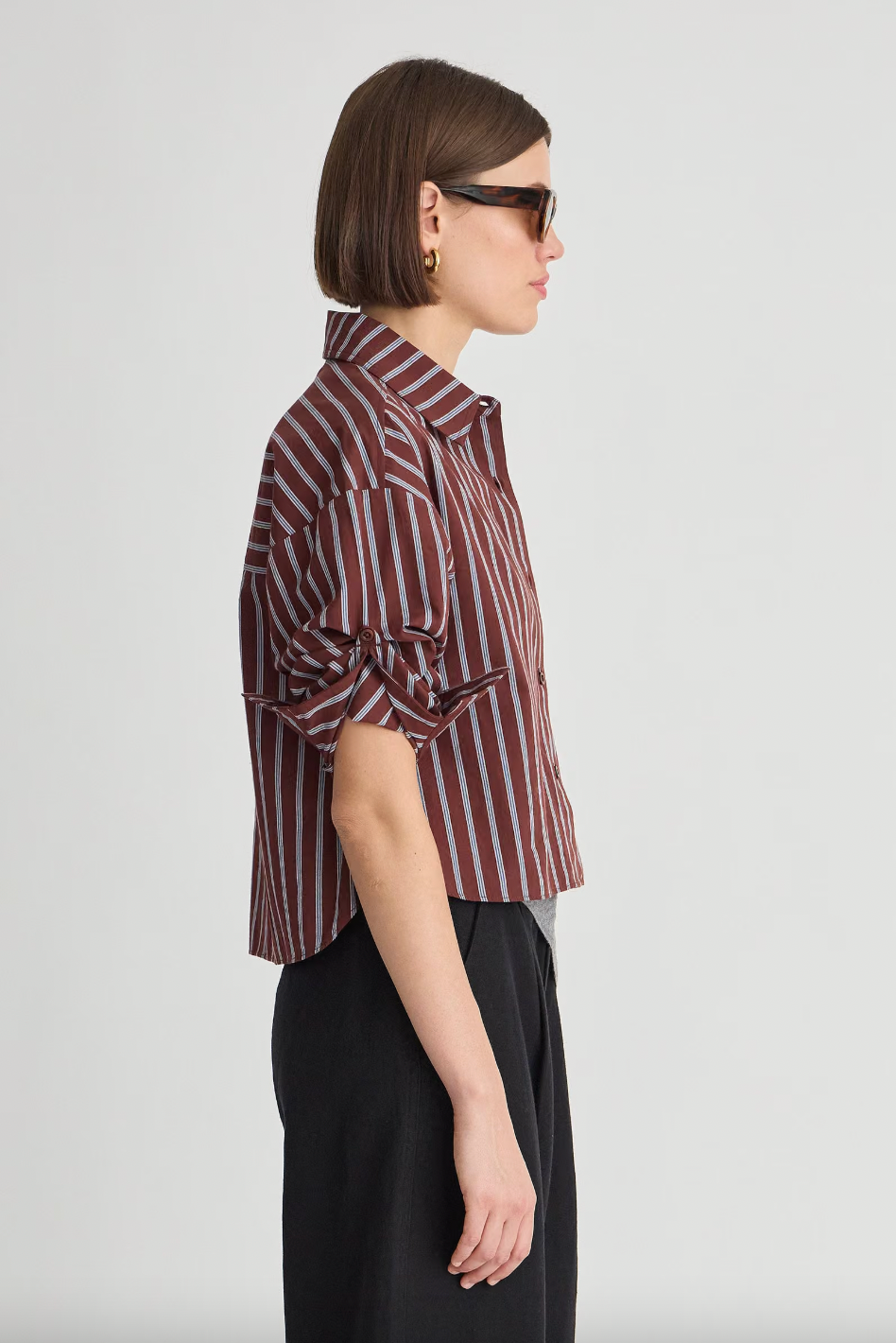 Cropped Isolde Button Down, Spice Stripe