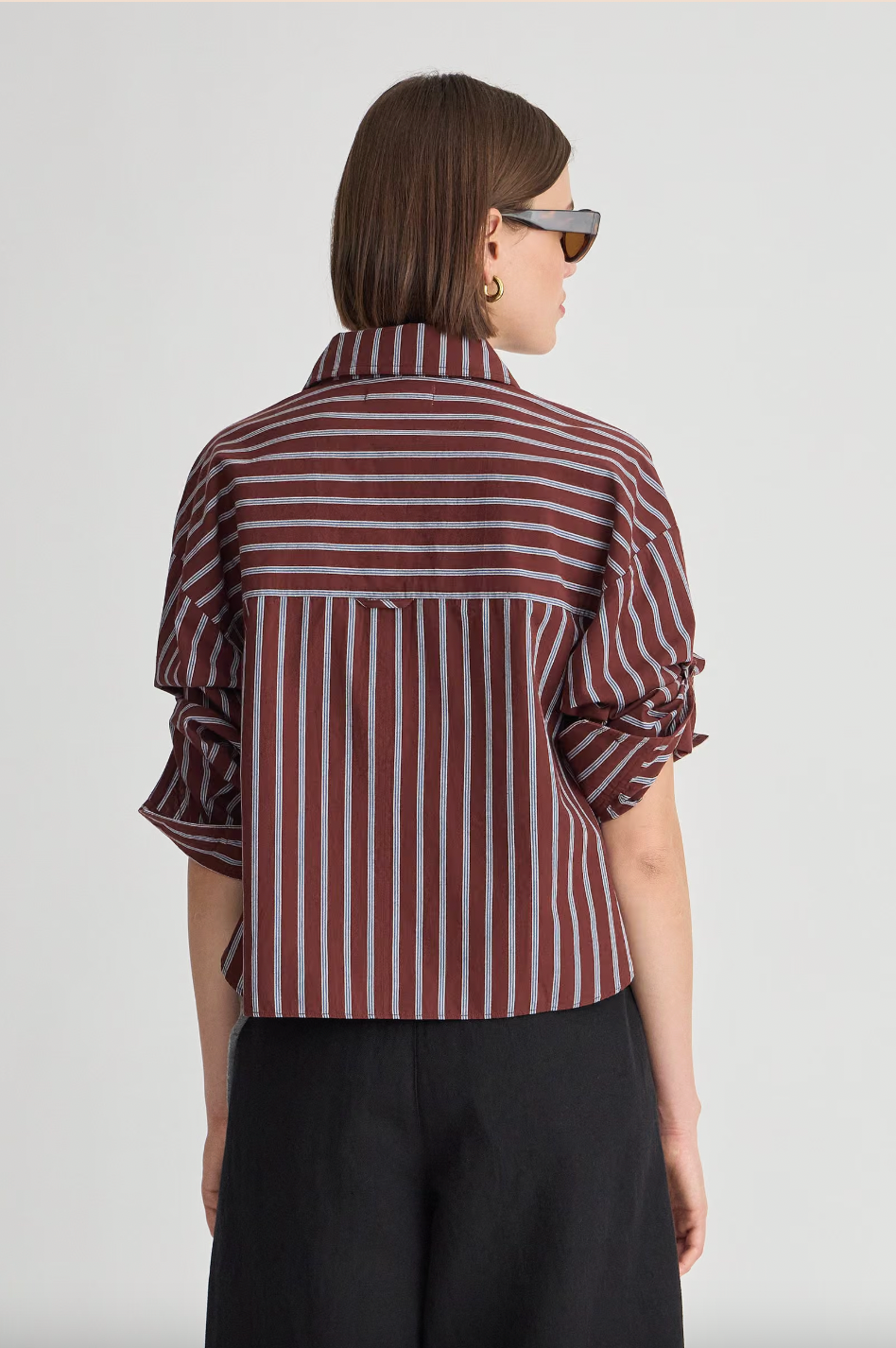 Cropped Isolde Button Down, Spice Stripe