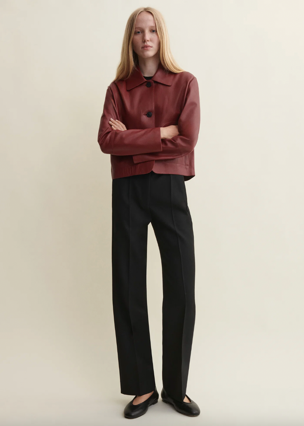 Emy Leather Classic Jacket, Saffran Red