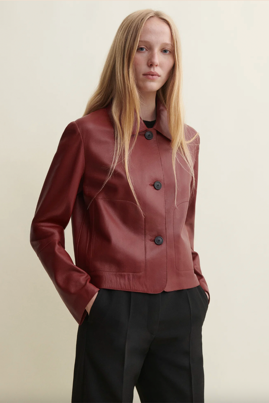 Emy Leather Classic Jacket, Saffran Red