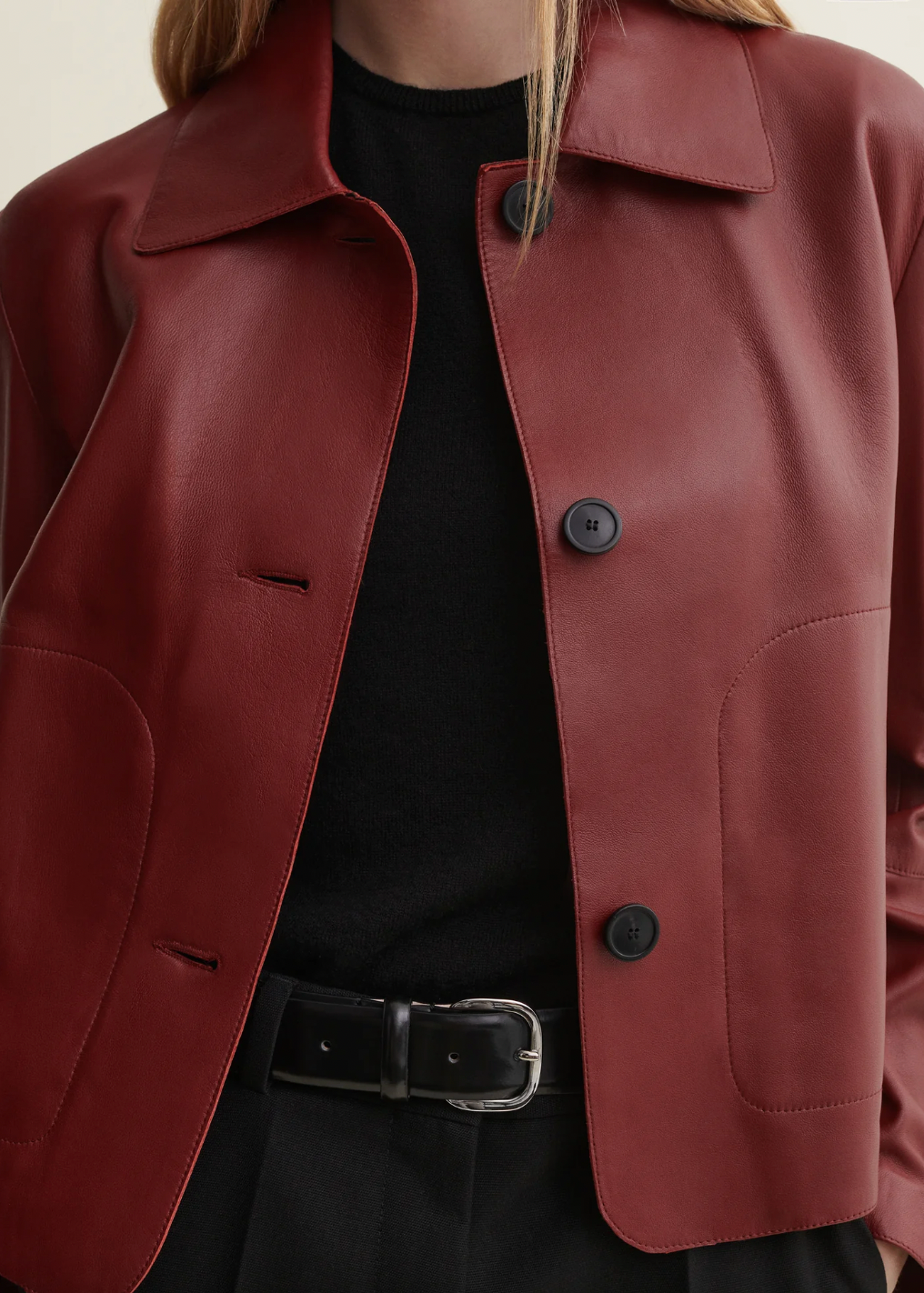 Emy Leather Classic Jacket, Saffran Red