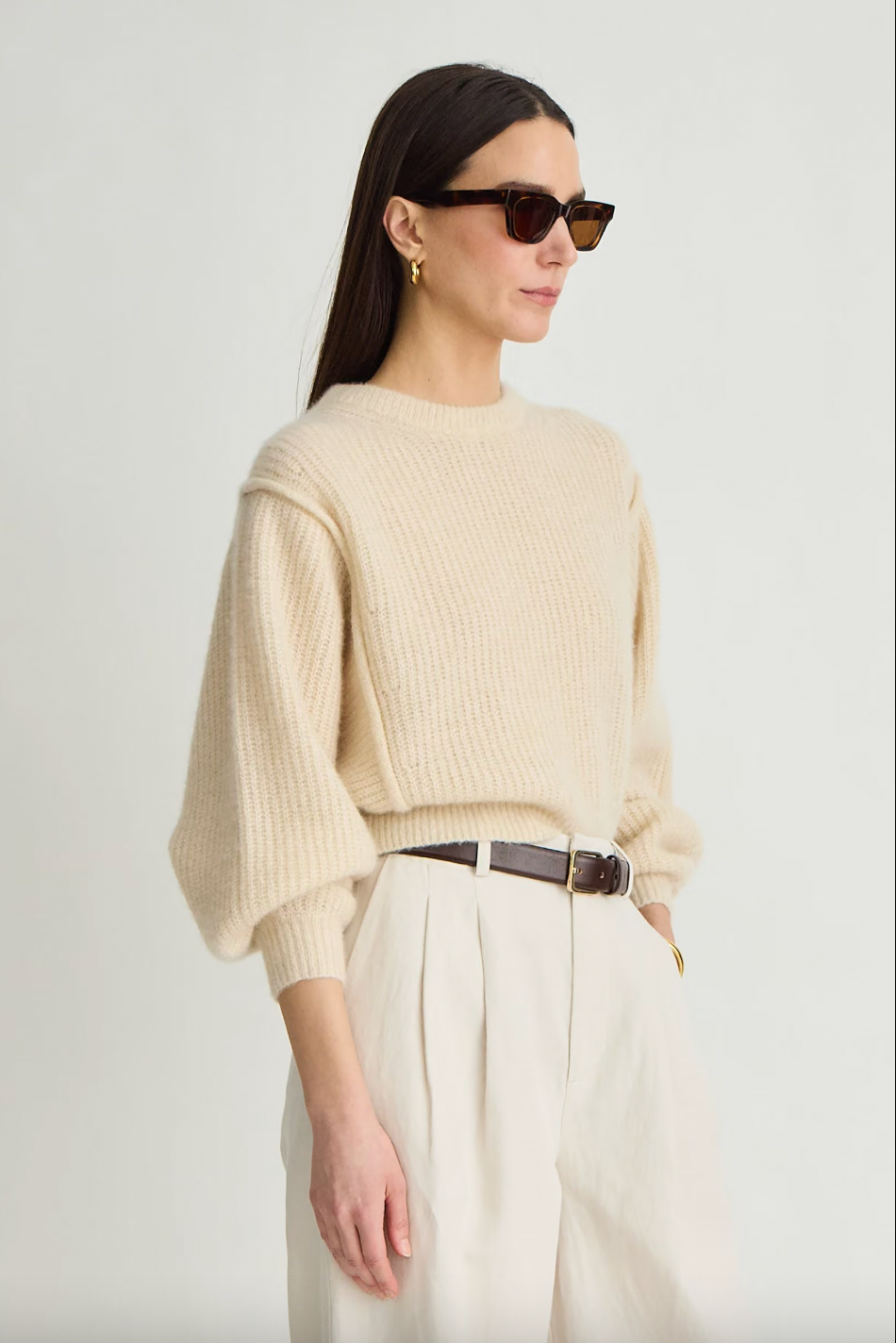Softest Silk Cashmere Batwing Crew, Ivory