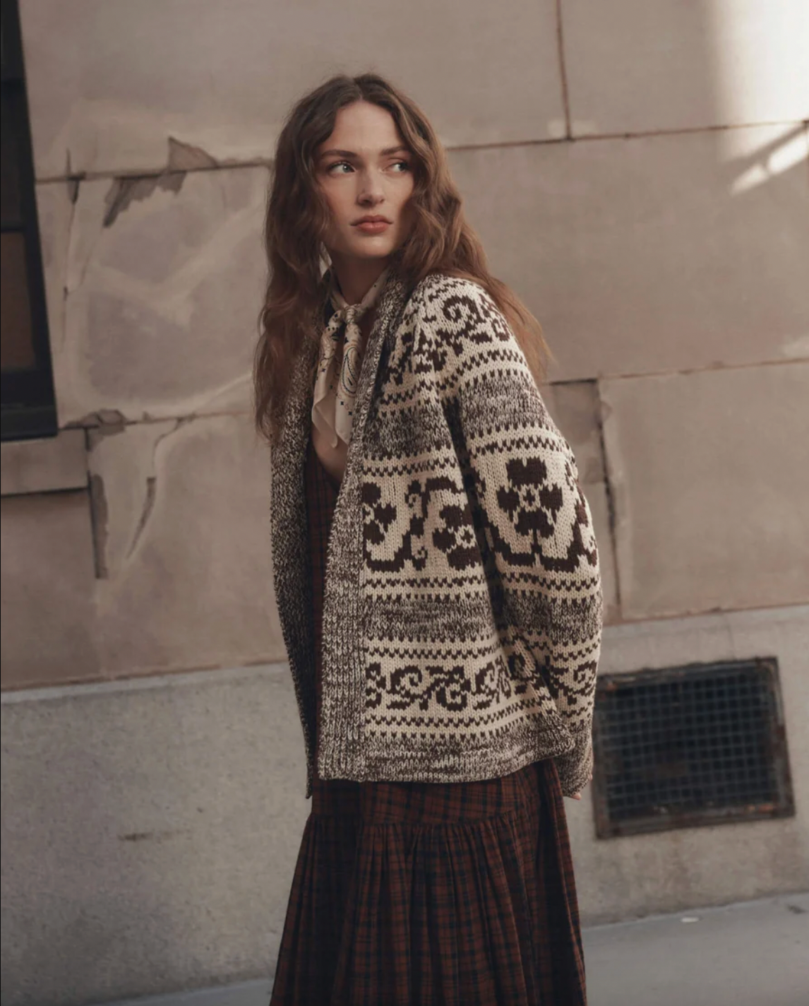 Nordic Flower Lodge Cardigan, Marled Chestnut