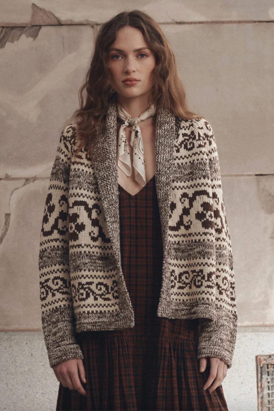 Nordic Flower Lodge Cardigan, Marled Chestnut