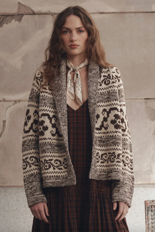 Nordic Flower Lodge Cardigan, Marled Chestnut
