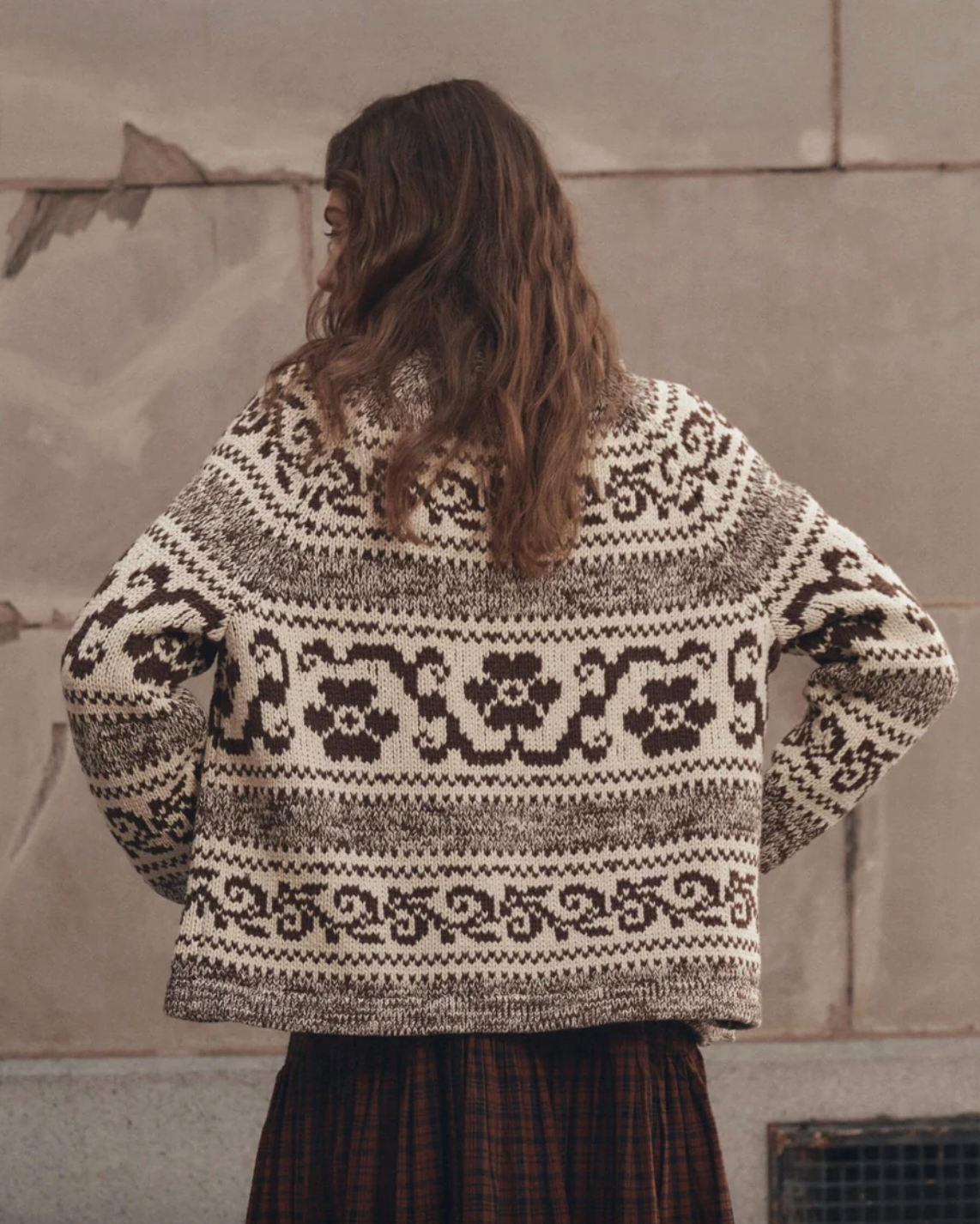Nordic Flower Lodge Cardigan, Marled Chestnut