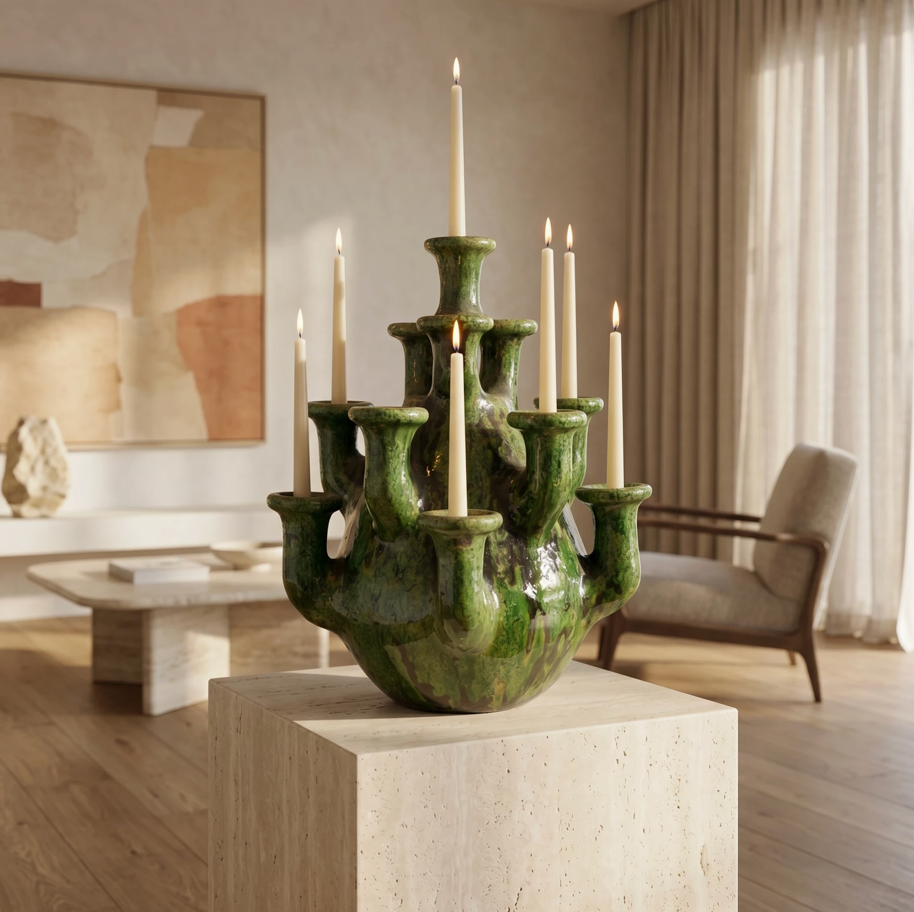 Large Moroccan Tamegroute Multi-Neck Vase & Candle Holder