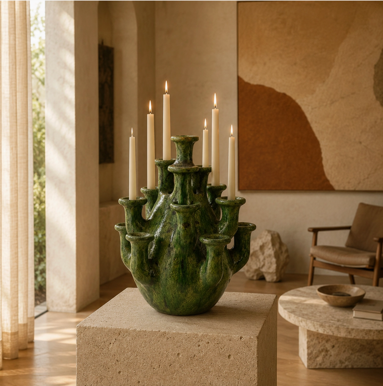 Large Moroccan Tamegroute Multi-Neck Vase & Candle Holder