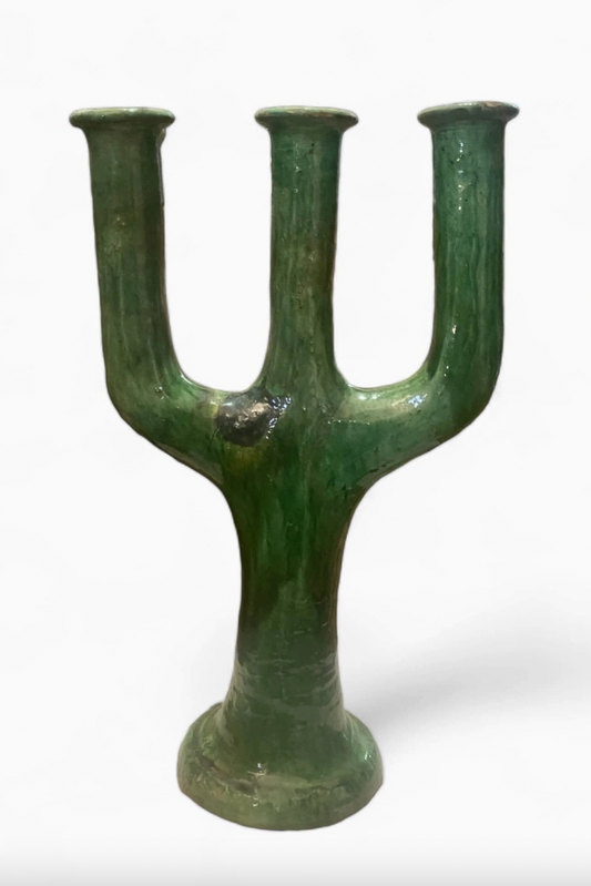 Moroccan Green Tamegroute Large 3-Branch Candlestick Holder