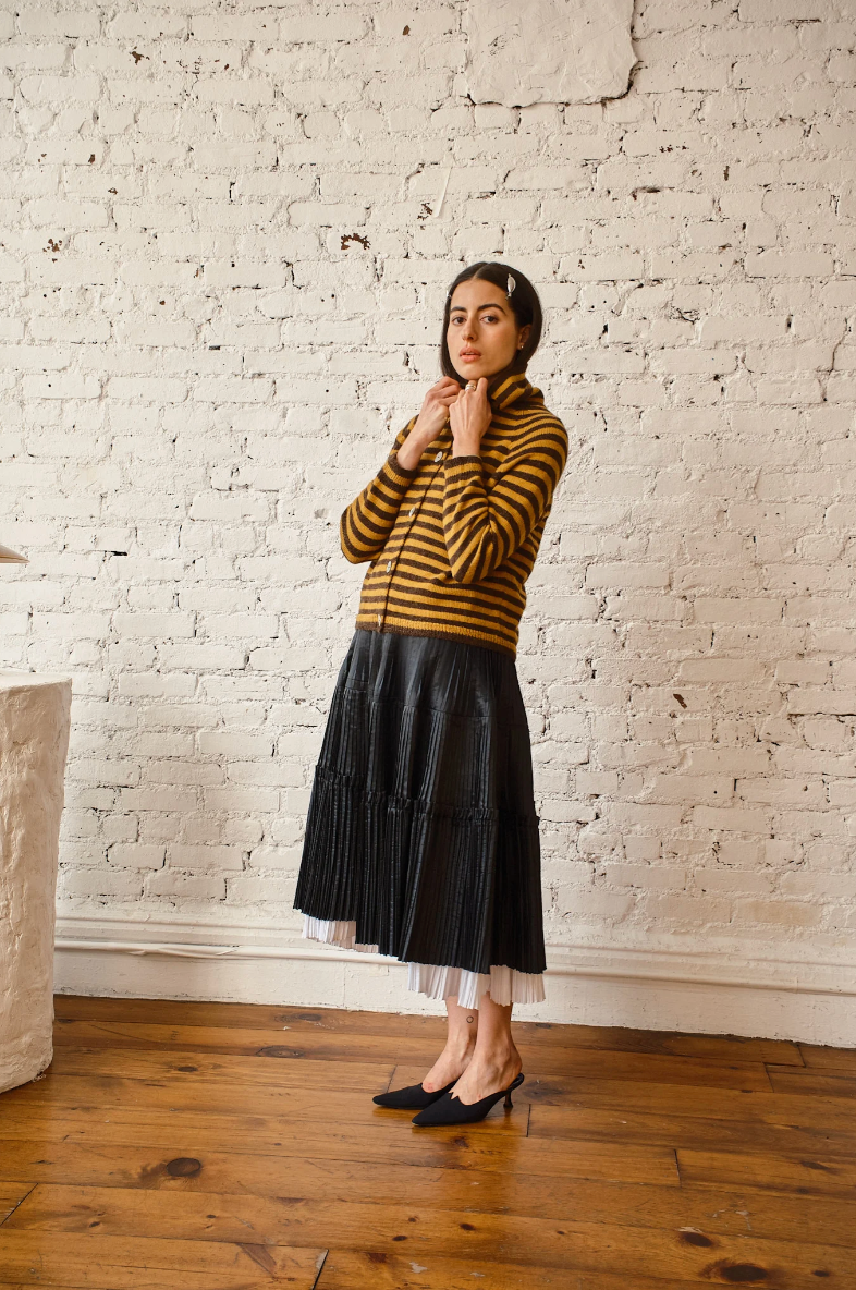 Sutton Striped Cardigan, Mustard/Choc