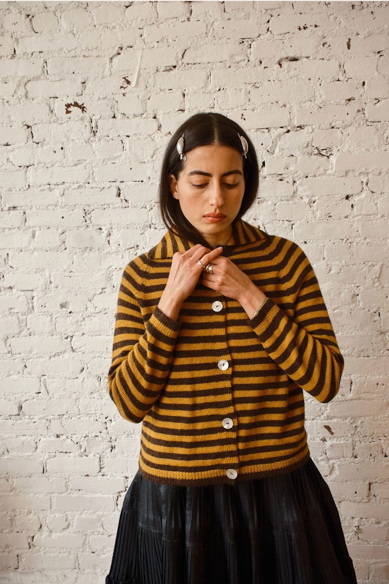 Sutton Striped Cardigan, Mustard/Choc