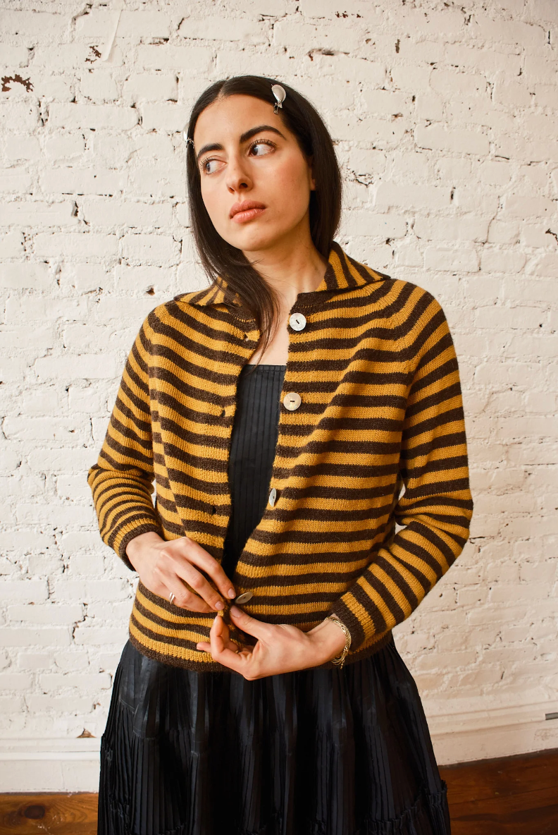 Sutton Striped Cardigan, Mustard/Choc