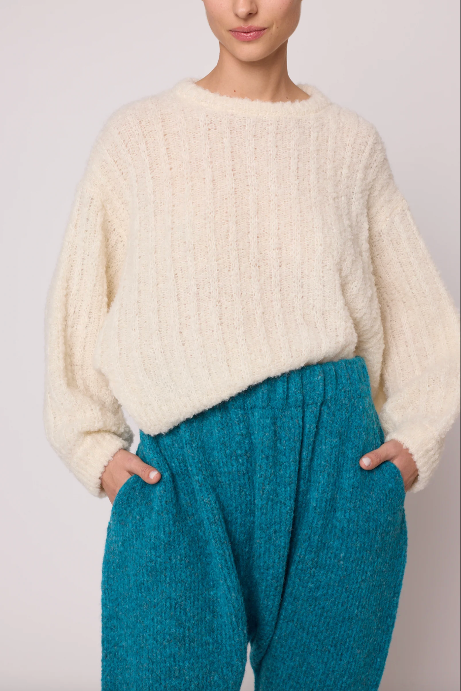 Plush Airy Balloon Sleeve Sweater, Cream