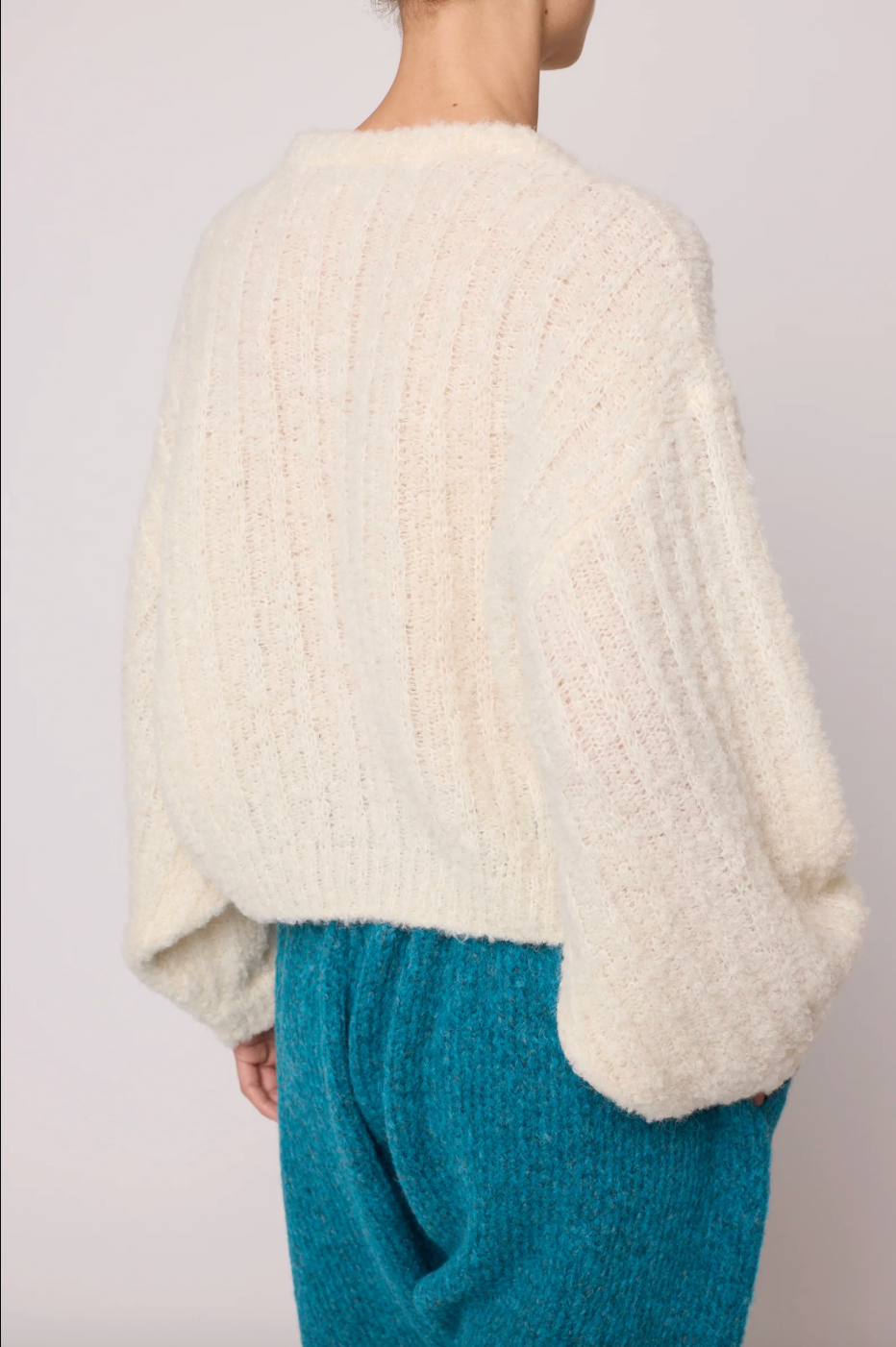 Plush Airy Balloon Sleeve Sweater, Cream