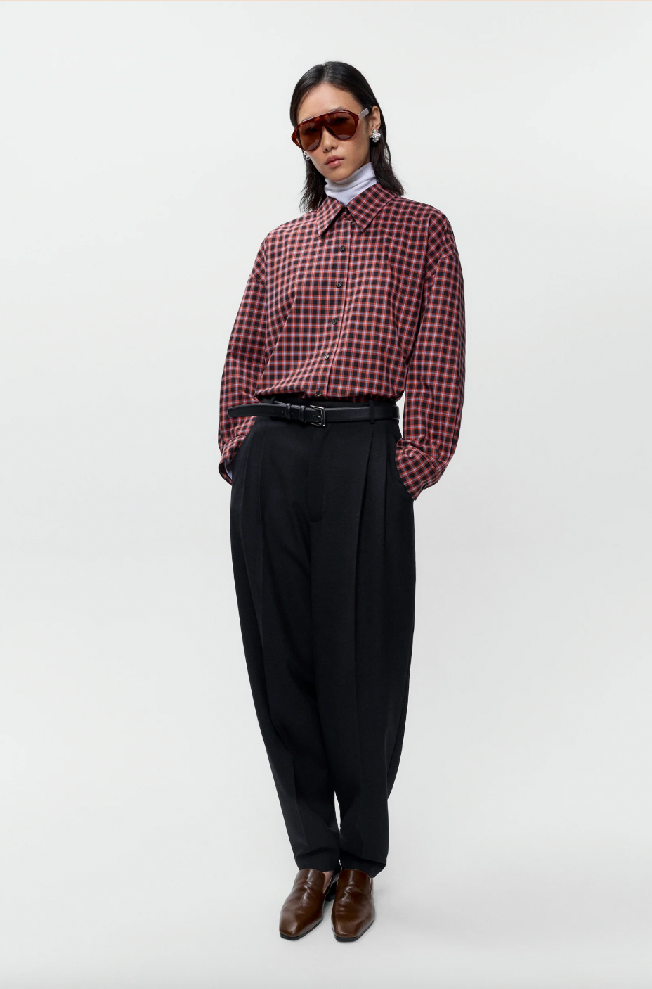 Checked Oversized Shirt, Orange/Black